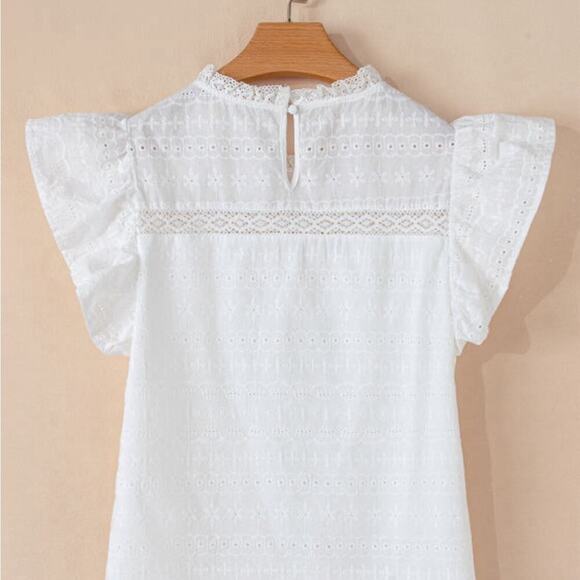 *NEW* Womens White Eyelet Ruffle Short Sleeve Blouse Top Boho | Size L - Picture 8 of 9